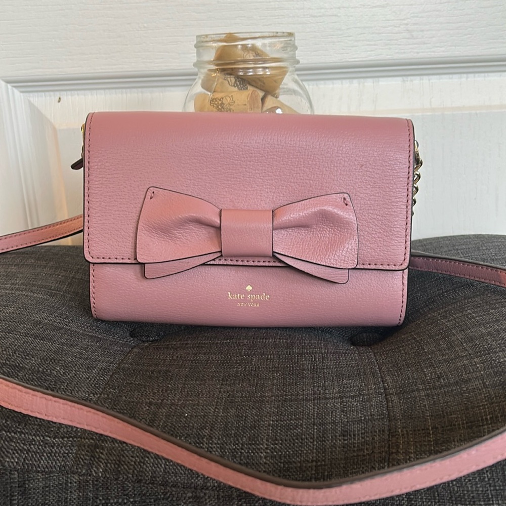 LOW START- Kate Spade Olive Agnes Bow Crossbody  Clutch, EUC